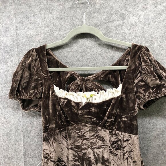 Kimchi Blue Velvet Square Neck Mini Dress M Puff Sleeve Fairy Coquette Tie Back - Picture 3 of 9